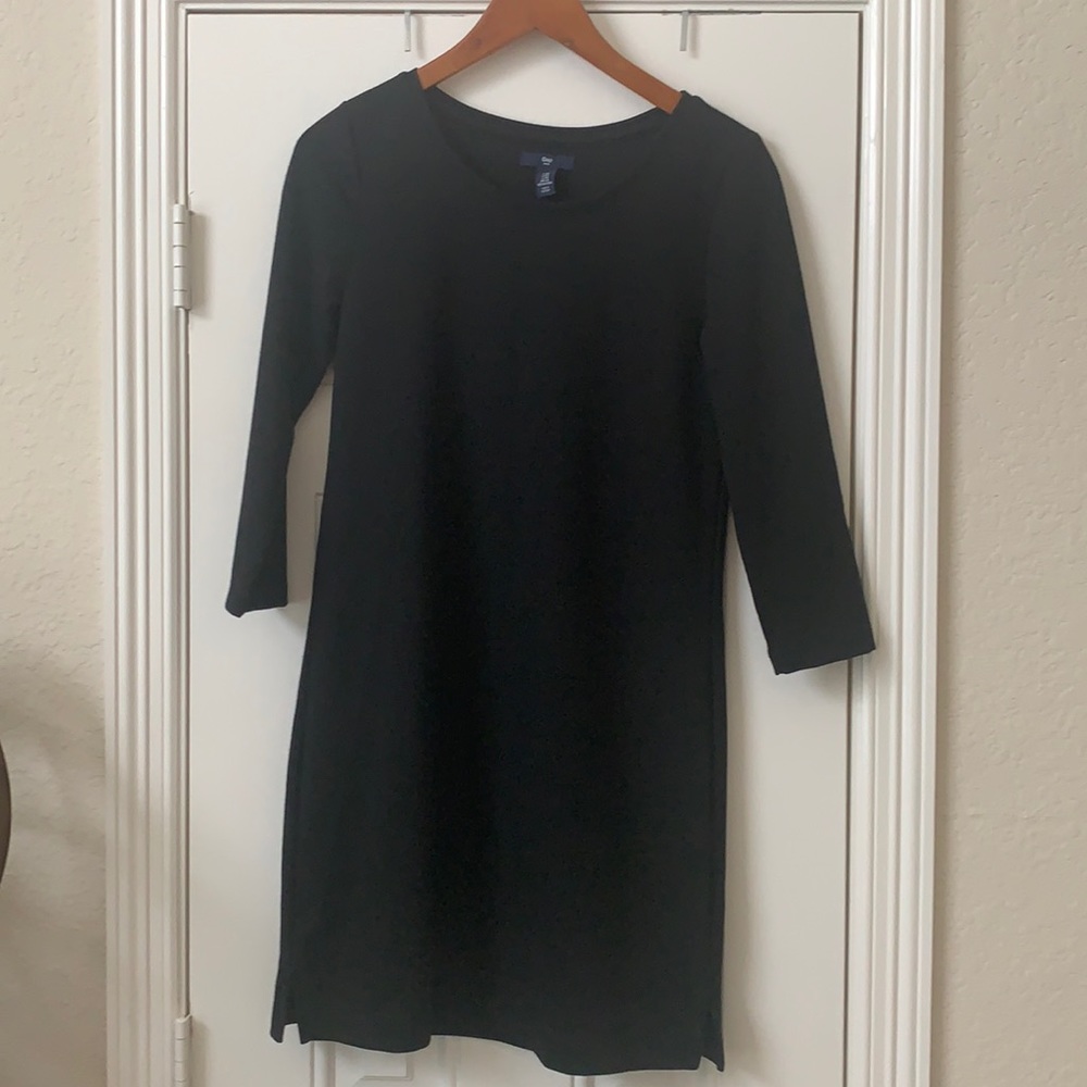 Gap Black 3/4 Sleeve Shift Dress Lightweight Knit Mini Size XS